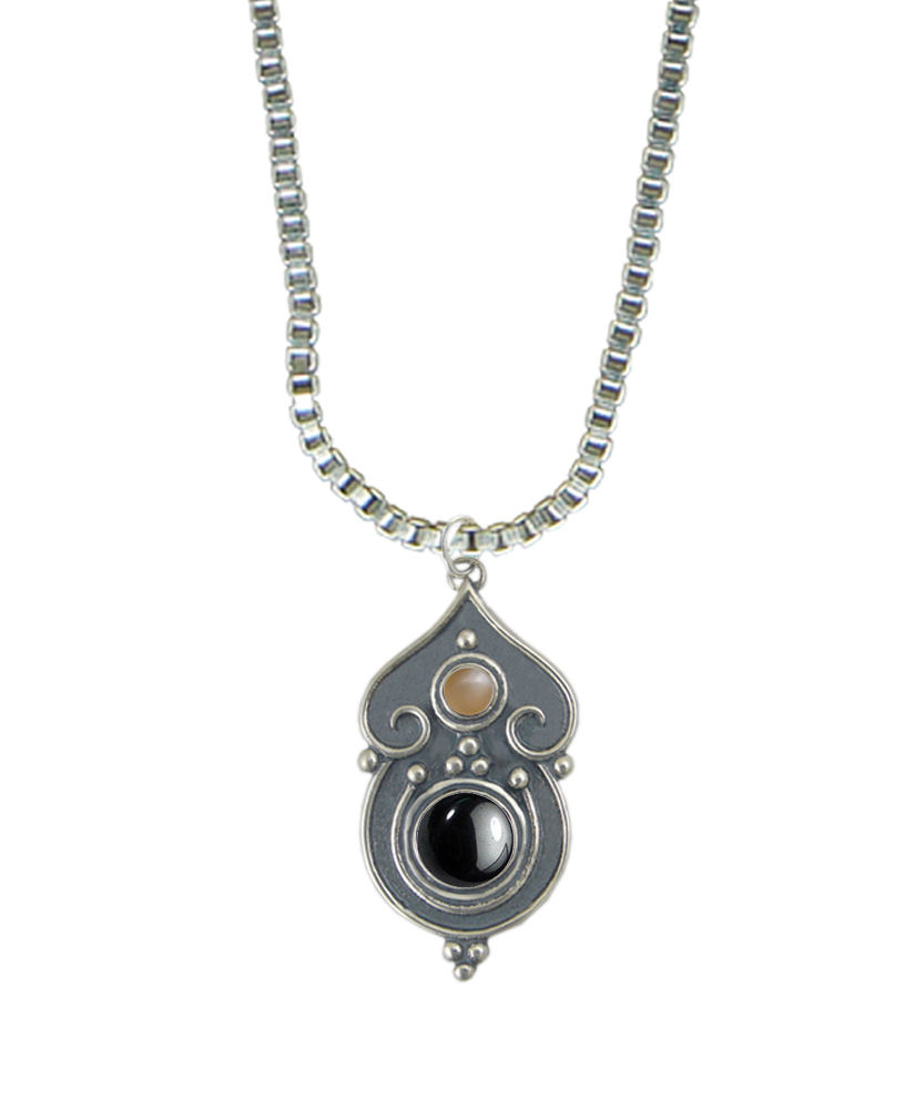 Sterling Silver Necklace Hematite And Peach Moonstone